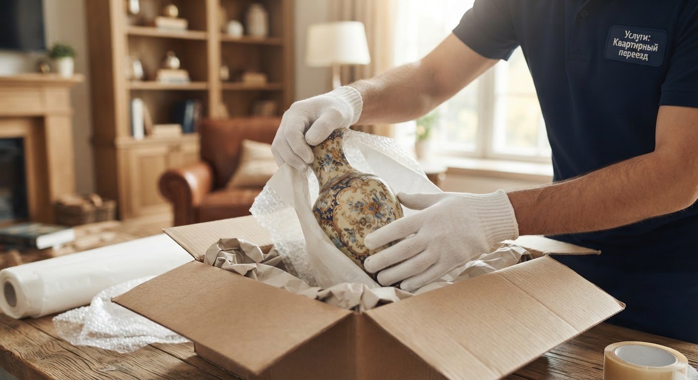 Hands in white gloves wrapping a delicate piece in premium packing material