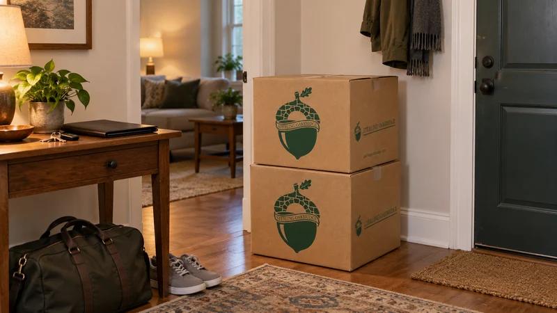 An overnight bag and important belongings kept beside sealed moving cartons An overnight bag and important belongings kept beside sealed moving cartons